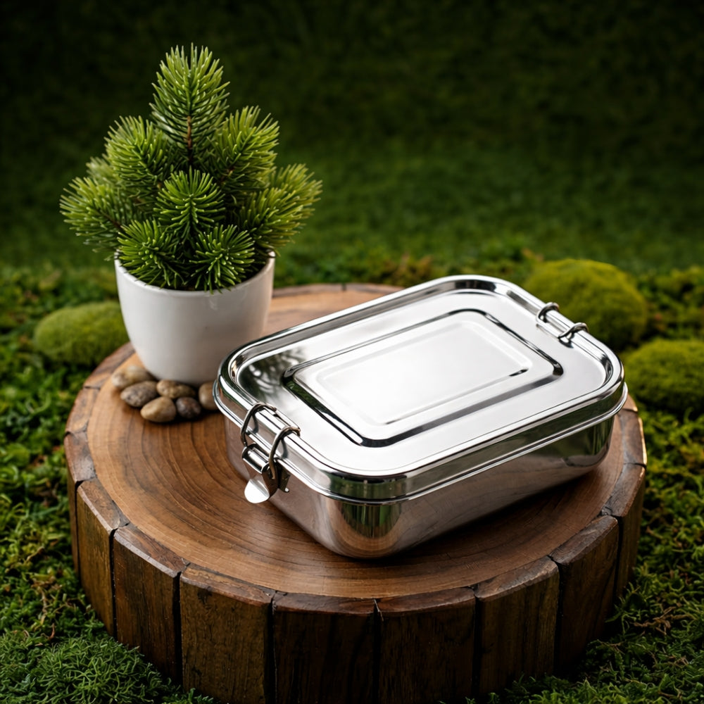 MAYA ECO Stainless Steel Lunch Box (3 Compartments) | Leak-Proof | BPA-Free | Plastic-Free | Food Grade Tiffin Box for Office, School & Travel | Made in India (800ml / 1200ml)