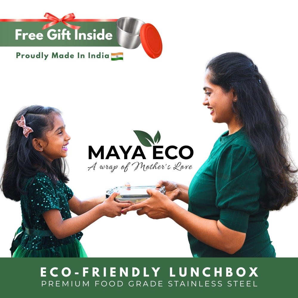 MAYA ECO Stainless Steel Lunch Box (3 Compartments) | Leak-Proof | BPA-Free | Plastic-Free | Food Grade Tiffin Box for Office, School & Travel | Made in India (800ml / 1200ml)