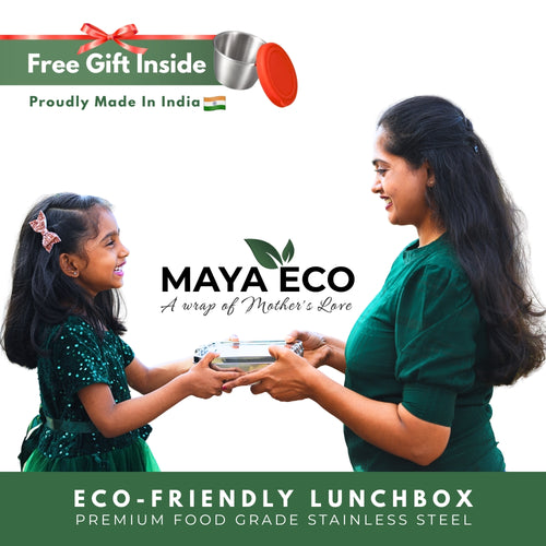 MAYA ECO Stainless Steel Lunch Box (3 Compartments) | Leak-Proof | BPA-Free | Plastic-Free | Food Grade Tiffin Box for Office, School & Travel | Made in India (800ml / 1200ml)
