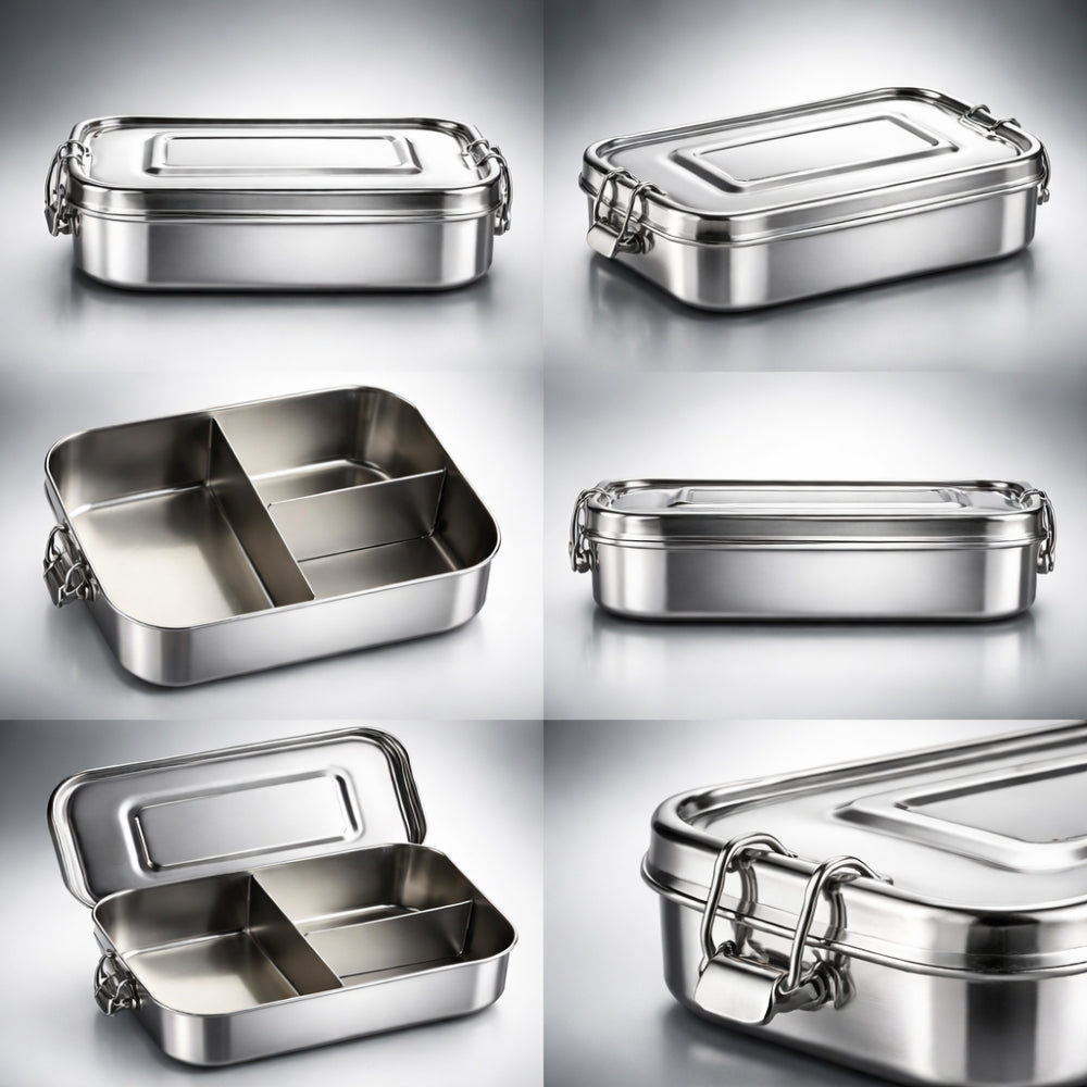 MAYA ECO Stainless Steel Lunch Box (3 Compartments) | Leak-Proof | BPA-Free | Plastic-Free | Food Grade Tiffin Box for Office, School & Travel | Made in India (800ml / 1200ml)