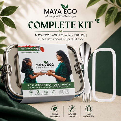 MAYA ECO 1200ml Complete Tiffin Kit - lunch box, spork and spare silicone seal