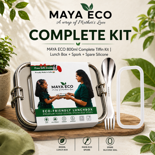 MAYA ECO 800ml Complete Tiffin Kit - lunch box, spork and spare silicone seal