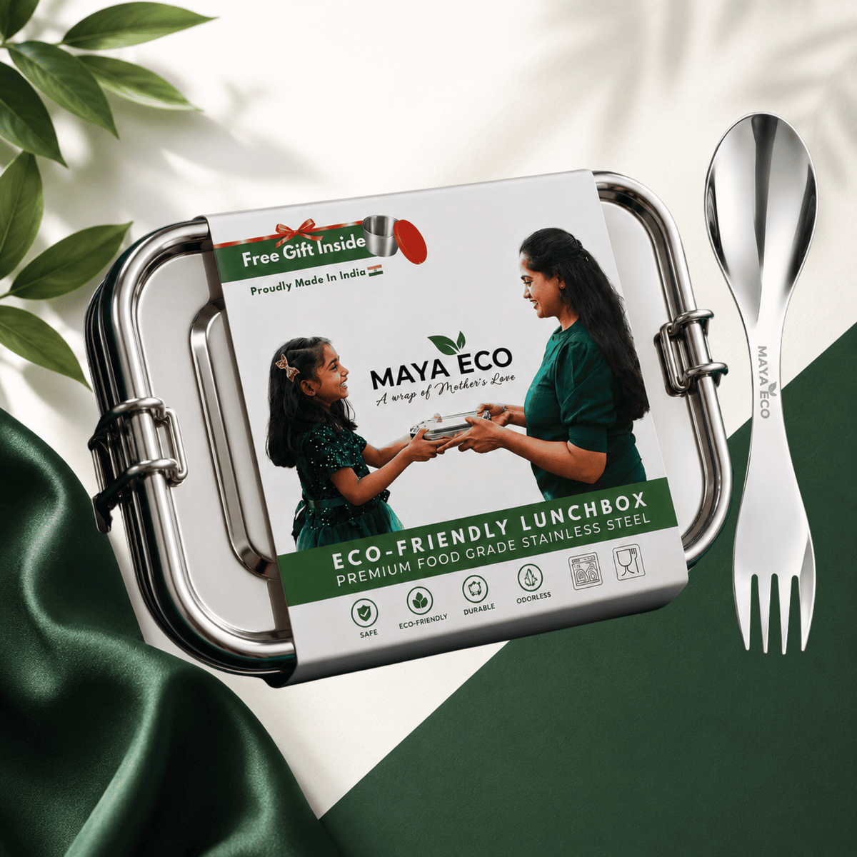 MAYA ECO 1200ml Lunch Duo - stainless steel lunch box with spork